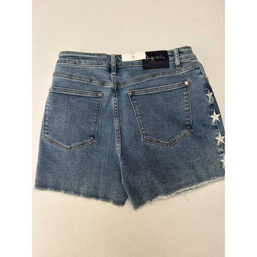 Judy Blue NWT Hi-Rise Star Embroidery Jean Denim Shorts Size Large Style #150069 - Picture 6 of 6